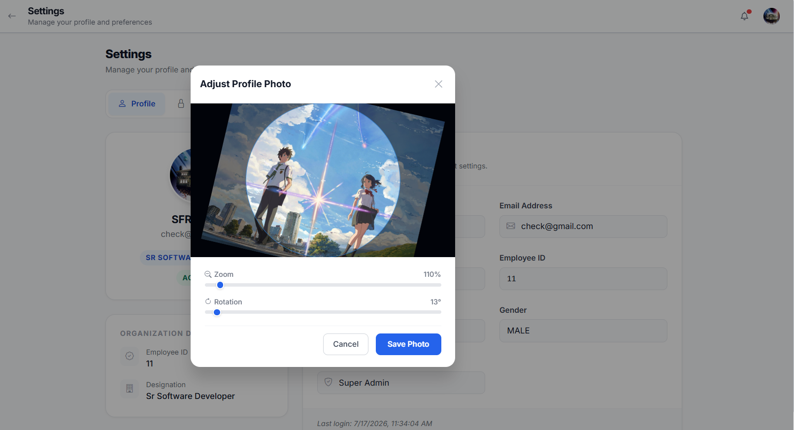 Adjust profile photo